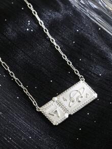 S925纯银票根与行星项链，双吊坠设计，镶嵌立方氧化锆，刻有票根图案的吊坠搭配行星音符元素，适合日常佩戴和粉丝礼物 - 銀色 - 查看 2