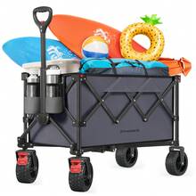 SONGMICS Carro de Mano Plegable, Carro de Jardín, 150 L, con 4 Ruedas Extraíbles, Carga de 150 kg, para Exterior, Jardín, Gris Pizarra - Gris - Ver 8