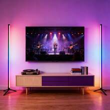1盏落地角灯，高39.37英寸（100厘米），现代RGB LED氛围灯，带音乐同步功能，按键控制，USB供电，适用于客厅、卧室、游戏室，万圣节圣诞节礼物。 - 彩色 - 查看 4