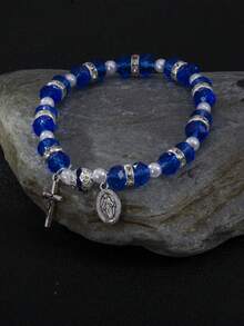 1 chiếc vòng tay hạt pha lê nhân tạo hình Đức Mẹ Maria, vòng tay cầu nguyện Công giáo với mặt dây chuyền tôn giáo, hoàn hảo cho các buổi gặp gỡ và làm quà tặng. - vòng tay đính hạt - Xem 3