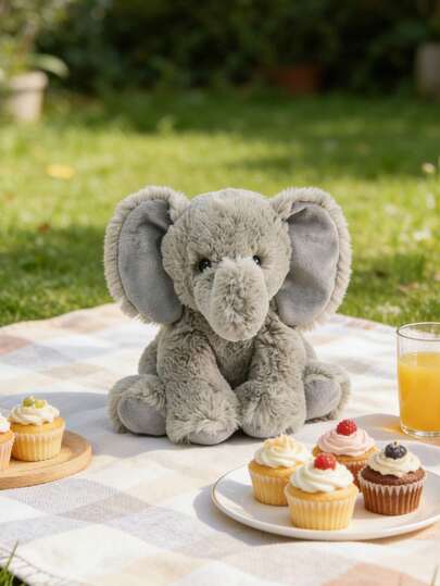 1pc 20cm/7.87in Realistic Sitting Elephant Plush Doll, Soft Fluffy Stuffed Animal, Cute Elephant Plush Doll, Adorable Room Decor And Comfy Companion, Ideal Gift For Kids And Animal Lovers