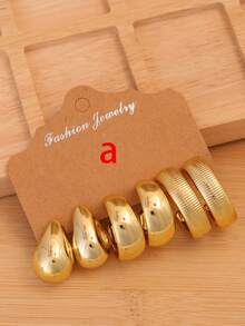 Bộ 6-18 bông tai chất liệu CCB mạ vàng hình chữ C phóng đại, kiểu dáng tối giản thanh lịch. - Vàng - Xem 3