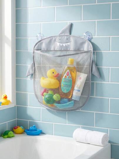 1pc Shark Themed Nylon Hanging Storage Organizer,Multi-Purpose Hanging Storage Bag,Cute Shark Mesh Hanging Organizer,Breathable Nylon Storage Bag For Underwear & Socks, Wall-Mounted With 2 Suction Cup Hooks, Perfect For Bedroom, Bathroom & Closet Organization,Home Decor,Room Decor,Multi Functional Storage Bag