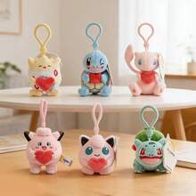 Miniso 1pc Pokémon Plush Keychain Collection, Featuring Piplup/Bulbasaur/Jigglypuff/Pikachu/Squirtle/Mew, Soft Plush Heart-Shaped Hugging 3D Design, Delicate Plush Material, Portable Hanging Strap, Fashionable Bag/Keychain Charm, Commute & Travel Accessory - Multicolor - View 2