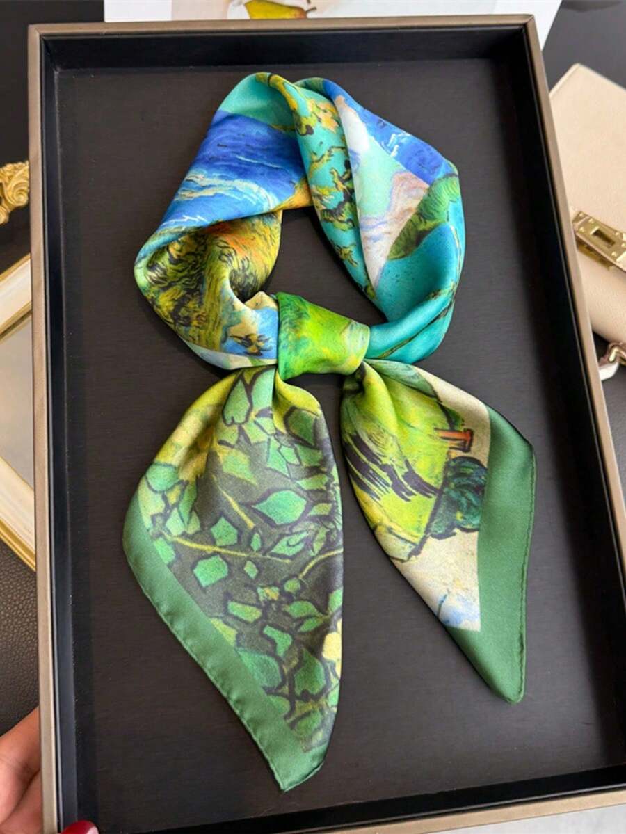 1 chiếc khăn bandana in họa tiết tranh sơn dầu hình tứ giác, thích hợp cho bãi biển, kỳ nghỉ. - Nhiều màu - Xem 1