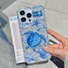 Ốp lưng điện thoại hình rùa biển lấp lánh trong suốt, họa tiết đại dương dễ thương với sao biển và vỏ sò, ốp chống sốc thẩm mỹ cho iPhone - Màu xanh lam - Xem 8