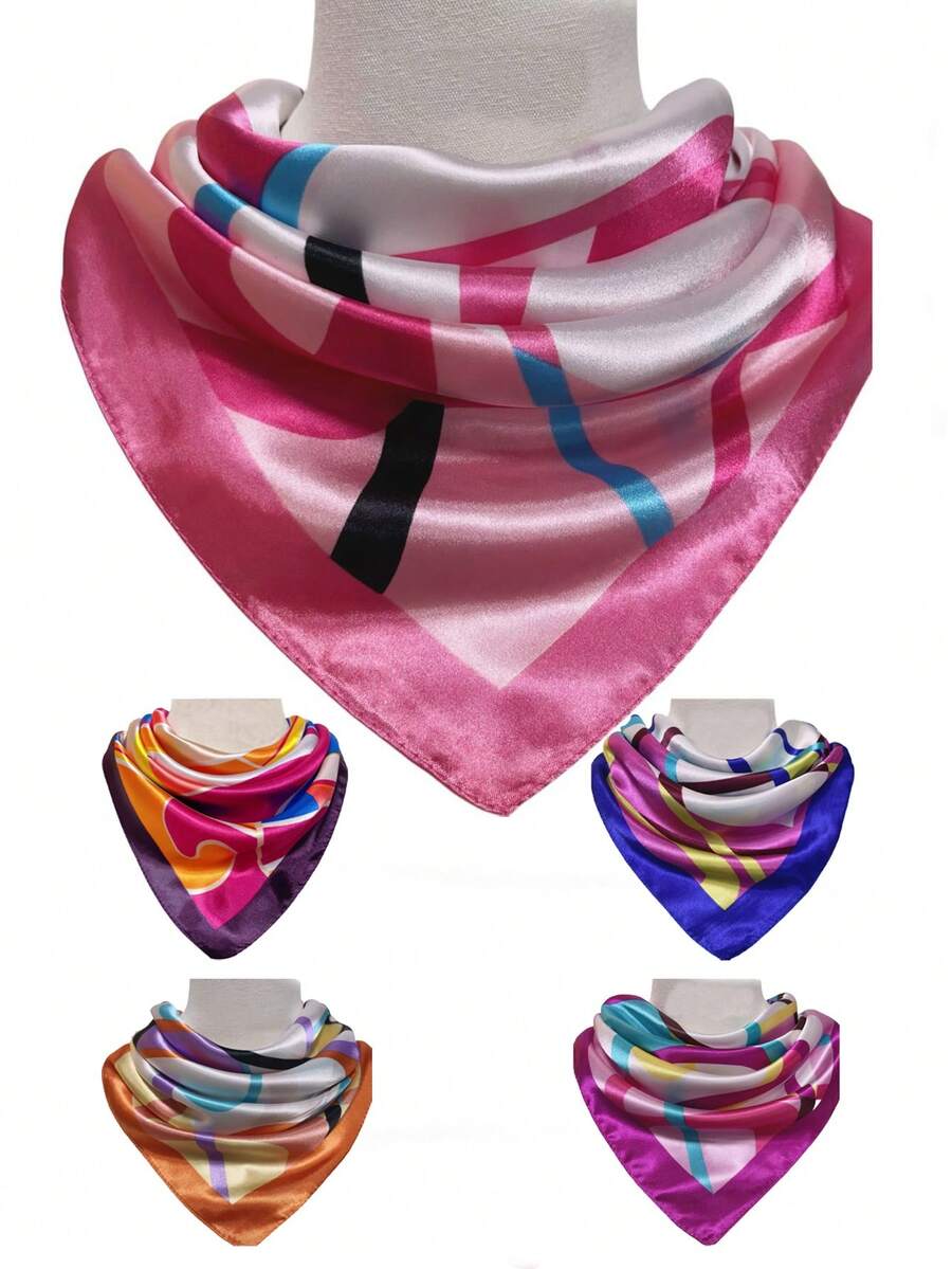 1 chiếc khăn vuông nhỏ thời trang thiết kế phối dây xích mới, chất liệu polyester. - Nhiều màu - Xem 1