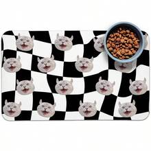 Personalized Custom Name Pet Feeding Mat, Waterproof Oil-Proof Anti-Slip Pad, Residue & Water Proof Floor Protection, Wear Resistant Durable Pet Bowl Mat For Dogs Cats, Home Pet Supplies - Black and White - View 1