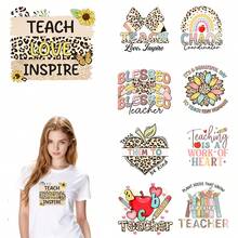 9 Sheets Teachers' Day Iron On Transfers,  DTF Transfer Ready To Press For T-Shirts,  Teach Love Inspire Leopard Sunflower Butterfly   Teach Love Inspire Bow   Chaos Coordinator Rainbow Heart   Teacher Leopard Flower   It's A Beautiful Day To Teach Tiny Humans   Teach Them To Be Kind Apple   Teaching Is A Work Of Heart   Teacher Abc Apple Pencil Hearts   Plant Seeds That Grow Teacher Books , Easy Heat Transfer For Clothing, T-Shirts, Jeans, Backpacks, Hats & Pillows,  Washable - 隨機風格 - 查看 1