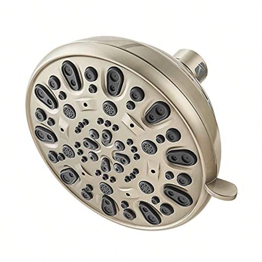 Cabezal de ducha premium VMASSTONE 4.7" - 7 tipos de pulverización base giratoria de latón duradero diseño de alta presión - Acabado resistente Níquel cepillado FM-001 - Nquel cepillado - Ver 1