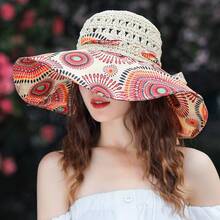 1顶女士时尚帽子，夏季户外旅行用品遮阳帽，防紫外线沙滩草帽，宽檐遮阳帽，浪漫礼物，适合日常生活、度假、节日 - 布料草拼接遮陽帽 - 查看 8