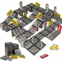 Conjunto de Blocos de Construção Transparentes de Tráfego Rodoviário, Presente Ideal de Festival para Crianças a partir de 3 anos, Série Fosca Multiespectro Disponível para Iniciar a Jornada de Cognição de Tráfego das Crianças - Multicolorido - Visão 1