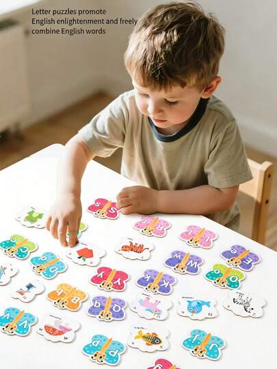 2 Sets Kids Cartoon Animal & Butterfly Pattern Metal Box Letter Number Matching Puzzle, Early Learning Educational Toy, Children's Birthday Gift