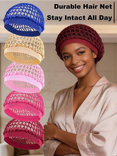 1件装耐用弹力发网套头，7色隐形发套，透气弹力网状发网，适合长发，全天保持稳固，女士护发配件