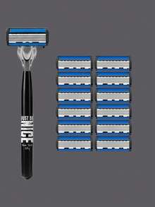 Dao cạo râu nam cao cấp 6 lớp, vật dụng thiết yếu khi đi du lịch, tay cầm công thái học chống trượt, lưỡi dao thép không gỉ bền bỉ, cạo mượt mà, cạo sát, không gây kích ứng, cạo chính xác, dụng cụ tỉa râu thiết yếu, dễ dàng vệ sinh. - 1 cán + 12 lưỡi - Xem 7
