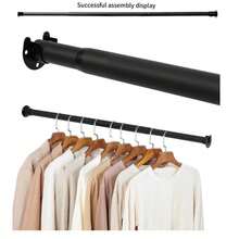 No Drill Shower Curtain Rod, Kitchen Curtain Rod, Black Adjustable Closet Rod, Closet, Laundry Room, Room Divider Curtain Rod, Bathroom, RV, Living Room, Drying Rack, Balcony Bedroom Curtain Rod, Towel Rack - Black - View 2