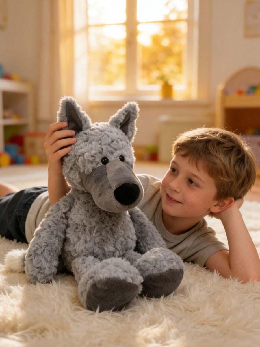 Búp bê nhồi bông hình sói xám mềm mại, cao 40cm/15.75in - Thú nhồi bông lông giả cao cấp, không rụng lông, món quà dễ thương cho trẻ em và người lớn, thích hợp cho sinh nhật, Giáng sinh, Ngày Valentine. Chân có thể cử động (lắc để mô phỏng chuyển động chạy).