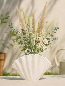 1pc Modern Textured White Vase With Organic Wavy Design, Perfect For Home Decor, Table Centerpiece, Floral Arrangement, Living Room Bedroom Office, Minimalist Aesthetic, Boho Chic Style, Handcrafted Look, Decorative Flower Holder - A - View 7