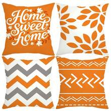 4pcs/Set Orange Geometric Pattern Throw Pillow Covers, Modern Decorative Cushion Covers (Inserts Not Included), Suitable For Sofa, Couch, Patio, Balcony, Living Room, Bedroom Home Decor, Housewarming Gift - F - View 10