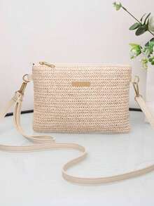 New Arrival Woven Handbag Women, Versatile Small Square Shoulder/Crossbody Bag,, Beach Purse, Summer, Vacation & Daily Use, Travel Must Haves , Beach Bag, Holiday, Woven Bag, Straw Bag - 棕色 - 查看 1