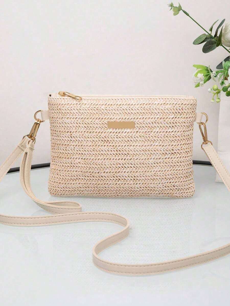 New Arrival Woven Handbag Women, Versatile Small Square Shoulder/Crossbody Bag,, Beach Purse, Summer, Vacation & Daily Use, Travel Must Haves , Beach Bag, Holiday, Woven Bag, Straw Bag - 棕色 - 查看 1
