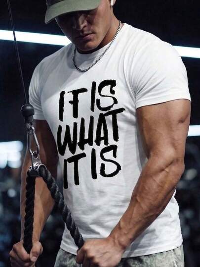 ZYNTH BALENO Men's Fashionable Letter Print Short Sleeve T-Shirt, Suitable For Gym, Sports, Cycling, Running In Summer