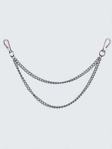 1条新款裤链，复古设计，时尚男士裤链牛仔裤链朋克嘻哈裤链腰链，双链设计，时尚实用，适合多种裤型 - 銀色 - 查看 4