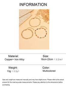 3pcs/Set Fashionable Designed Bracelet Set, Versatile Plain Chain Combination Jewelry Suitable For Women's Daily Wear And As Elegant Gift, Handmade Chains Customized In Random Length And Bead Quantity - Multicolor - View 5