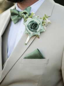 3pcs Solid Color Wedding Rose Boutonniere & Bow Tie Pocket Square Set, Suitable For Groom, Groomsmen, Wedding, Prom - 1 Boutonniere+1 Bow Tie+1 Pocket Square - View 6