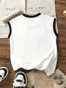 Áo tank top cổ tròn không tay dành cho nam sinh và học sinh tuổi teen, mát mẻ và thời trang, thích hợp cho mùa xuân/hè. - trắng - Xem 4