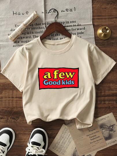 Camiseta de manga corta con cuello redondo y estampado casual para niñas preadolescentes, top de verano