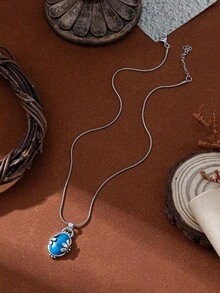 1件装 女士优雅复古绿松石吊坠项链，婚礼订婚派对珠宝礼物 - 銀色 - 查看 2