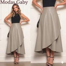 Elegant Faux Leather Wrap Midi Skirt For Parties, Casual Wear, Cute Boho Style, PU Leather Wrap Skirt, Wedding, Evening, Formal Office, Stage And Concert, Winter. - 卡其色 - 查看 3