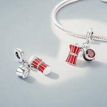 Mặt dây chuyền hình vali màu đỏ cà phê, thích hợp để gắn vào vòng tay tự làm, quà tặng trang sức cho nữ. - Bạc - Xem 9