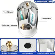 360° Rotating 3 Slots Toothbrush Holder With Sliding Lid, Dustproof Bathroom Countertop Organizer, Non-Slip Base Toothpaste & Makeup Brushes Storage Caddy, Space-Saving Vanity Counter Organizer For Bathroom Sink, Premium ABS Plastic Bathroom Organizer Caddy For Home, Dorm & Apartment, Multi-Use Countertop Storage Stand For Toothbrushes, Toothpaste Tubes, Cosmetic Brushes & Small Bathroom Accessories, Easy To Clean Sliding Lid Toothbrush Organizer, Stylish Bathroom Counter Storage Solution For Daily Use, Suitable For Family & Personal Use Bathroom Vanity Organizer - Xám - Xem 4