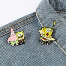 SpongeBob SquarePants 1/2 件套动漫胸针套装 时尚方裤子珐琅别针 背包服装饰品金属徽章配饰礼品 - 均碼 - 查看 4