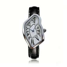 PINTIME 1pc Alien Crash Melted Distorted Y2K Style Women Fashion Vintage High-End Waterproof Quartz Watch With Leather Strap (Horseshoe Buckle) - Black - View 18