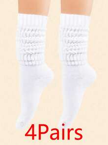 1 Pair Women's White Fashionable Slouch Socks, Suitable For Daily Wear - White - View 12