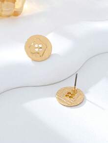 一对时尚精致简约金属纽扣耳环，简约风格迷你耳环，适合女性日常佩戴、工作、通勤、度假、约会、派对等场合。 - 金色 - 查看 4
