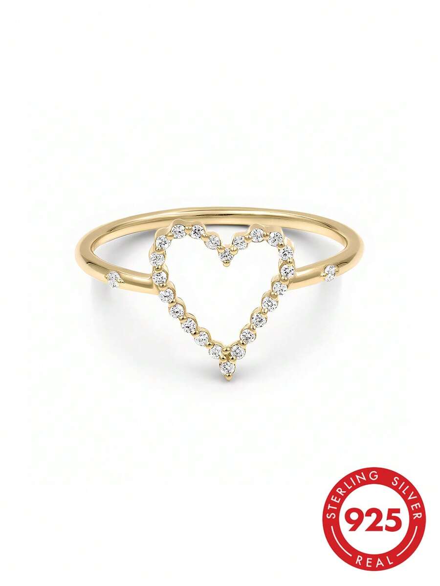 Luxury Unique Fashion Fien Jewelry 925 Sterling Silver Cubic Zirconia Hollow Heart Ring, Designed For Women - Heart Ring - View 1