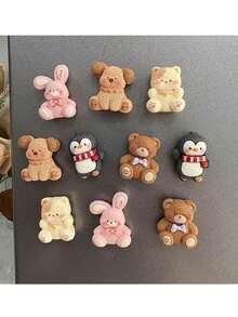 10pcs/Set Handmade Resin Animal Cookie Fridge Magnets, Including Penguin, Cat, Bear, Rabbit, Dog, Cookie And Other Random Designs, Suitable For Phone Cases, Hair Clips, Jewelry Accessories, Whiteboards, Dishwashers, Refrigerators, Kitchen Decor, Graduation, Back To School, Birthday, Thanksgiving, Christmas And Other Holiday Gifts And Home Decor - one-size - View 4
