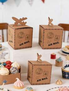 25pcs/10pcs Vintage Kraft Paper Candy Boxes, Airplane Postal Gift Boxes, Creative Candy Packaging Boxes, Chocolate Paper Boxes For Party Decor, Gifts, Birthday Baking, Simple Gift Boxes - Retro Gift Box - View 2