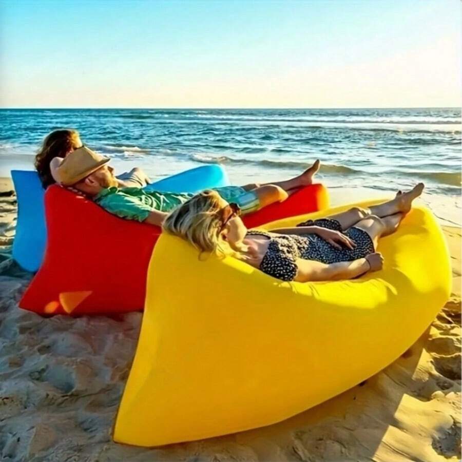 Inflatable Lounger With Storage Bag, Quick Inflation, Soft & Comfortable, Portable, Suitable For Beach, Camping, Vacation, Colorful Oxford Cloth Slouchy Sofa, Foldable For Outdoor Use - Multicolor - View 1