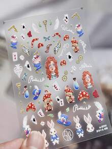 1pc 5D Embossed Kawaii Mushroom Bunny Nail Art Stickers Cartoon Rabbit Self Adhesive Transfer Sliders Nail Art Stickers DIY Decals - Multicolor - View 8