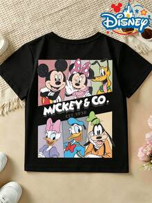 Official Authorization Disney Mickey & Co. Disneyland Print Kids T-Shirt, Boys Girls Cute Retro Cartoon Graphic Short Sleeve Tee, Summer Casual Tops For Theme Park Vacation, Children's Clothing Holiday Gift - Black - View 3
