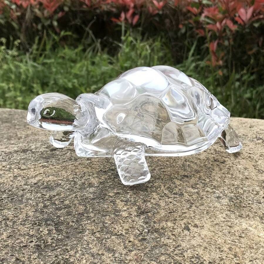 1个水晶龟摆件,小巧的乌龟雕像,中国风吉祥摆件,可用于装饰您的家居或办公桌。 - 彩色 - 查看 1