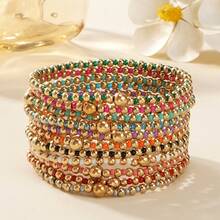 5pcs Boho Style Rainbow Beaded Bracelets, Metallic Bead & Colorful Seed Bead Stretch Bracelets, Stackable Bracelets, Colorful Seed Bead Bracelets, Perfect For Summer Beach, Birthday Gift, Friend Gift, Beach Gift - Multicolor - View 3