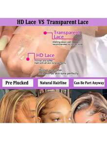 直发蕾丝前假发，真人混纺发丝，200密度，高清透明蕾丝前额真人混纺发丝假发，女士无胶假发，预先拔毛，13x4直发真人混纺发丝假发 - SP4/27 - 查看 3