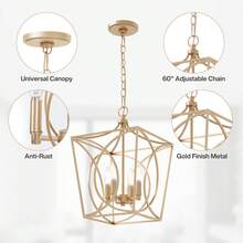 Tribesigns 4-Light Farmhouse Chandelier, Gold Rustic Metal Cage Adjustable Industrial Hanging Pendant Light Ceiling Fixture For Kitchen Island, Dining Room, Entryway UL Listed, E12 Base - 吊燈 - 查看 6