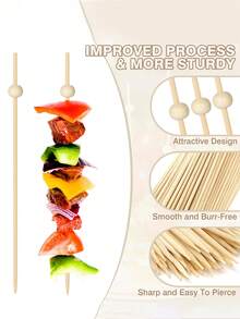 200pcs Elegant Natural Wooden Cocktail Picks, Decorative Skewers Suitable For Beverages, Appetizers And Party Snacks, Creative Artistic Toothpicks, Appetizer Picks, Bamboo Skewers, Floral Picks, 4.72 Inch Silver Wooden Cocktail Picks, Cake & Burger Art Forks, Sandwich Picks, Disposable Cake & Dessert Picks For Wedding Party, Buffet Cupcake Picks, Decorative Bamboo Skewers For Hawaiian Party, Halloween And Christmas Decor - Monochrome - View 5